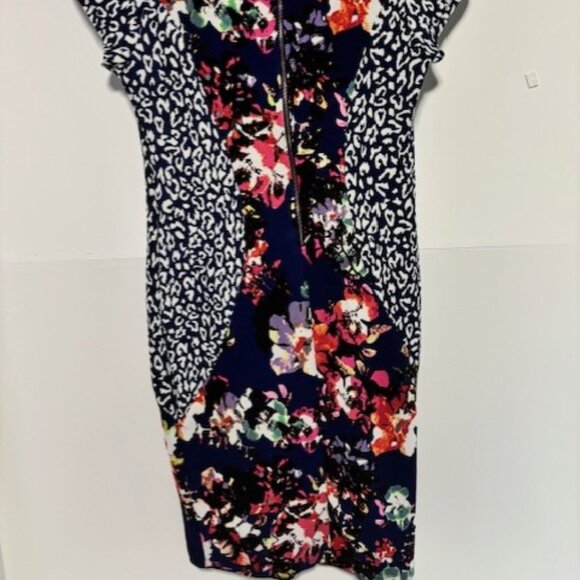 Marilyn Monroe XL Sheath Dress Navy Floral Animal Print V Neck Feminine Bold - Picture 5 of 8